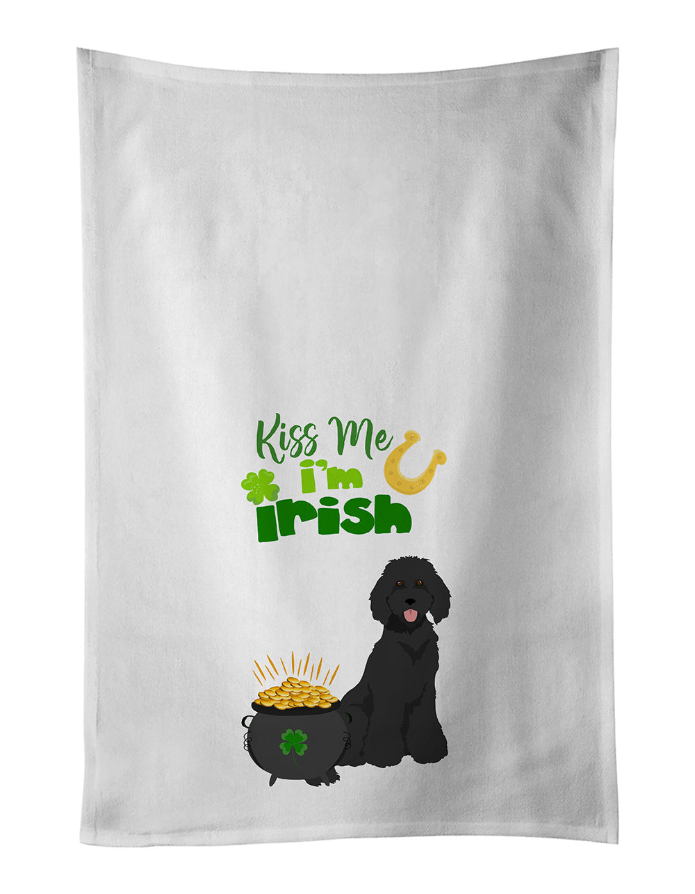 NEW Standard Black Poodle St. Patrick's Day Kitchen Towel Set of 2 White Dish Towels Decorative Bathroom Hand towel for Hand, Face, Hair, Yoga, Tea, Dishcloth, 19 X 28", White