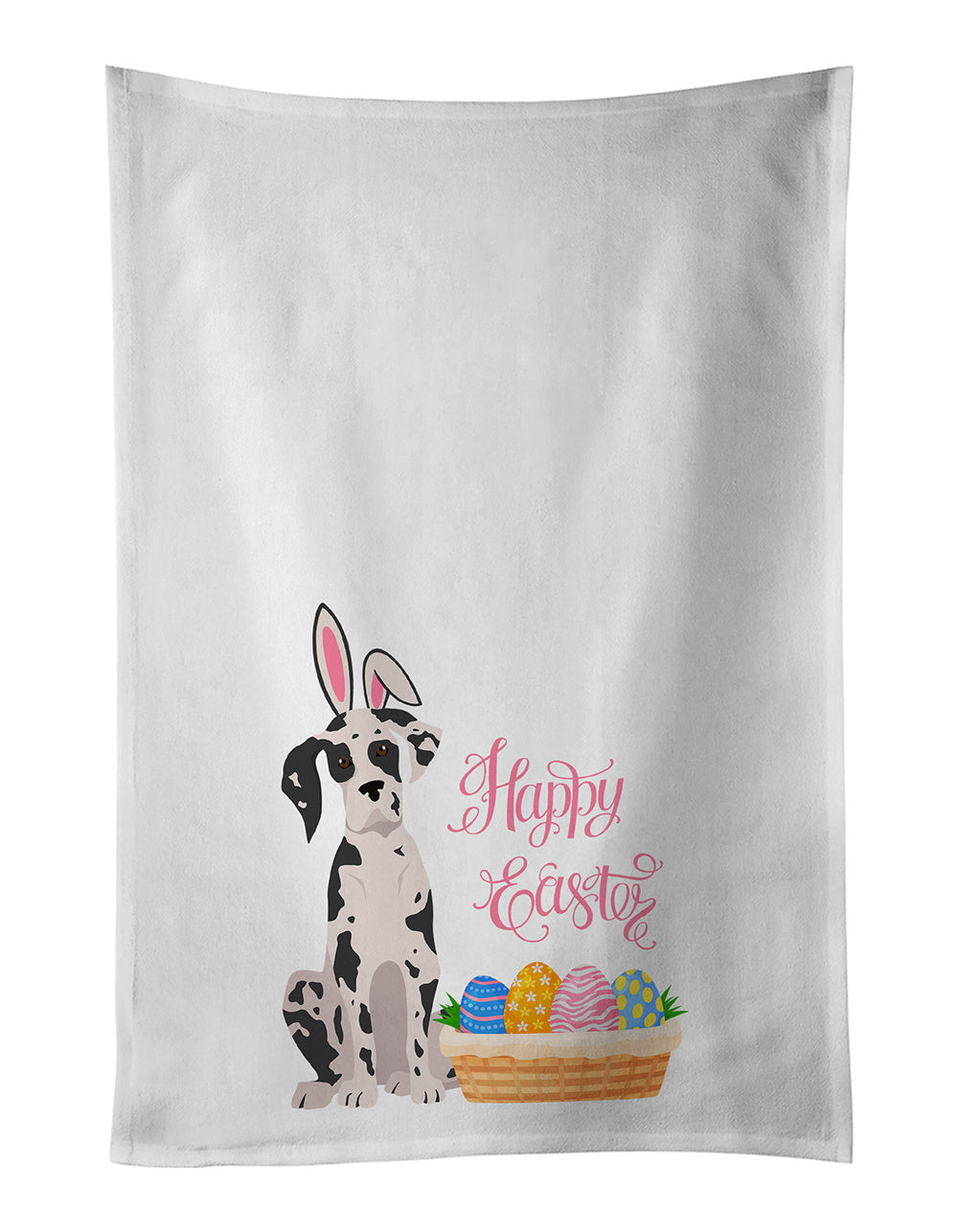 NEW Harlequin Great Dane Easter Kitchen Towel Set of 2 White Dish Towels Decorative Bathroom Hand towel for Hand, Face, Hair, Yoga, Tea, Dishcloth, 19 X 28", White