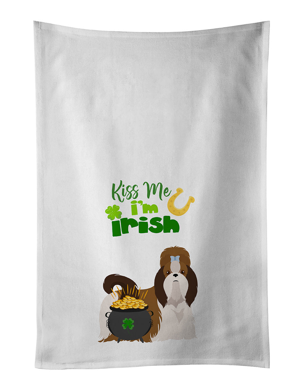 NEW Red and White Shih Tzu St. Patrick's Day Kitchen Towel Set of 2 White Dish Towels Decorative Bathroom Hand towel for Hand, Face, Hair, Yoga, Tea, Dishcloth, 19 X 28", White