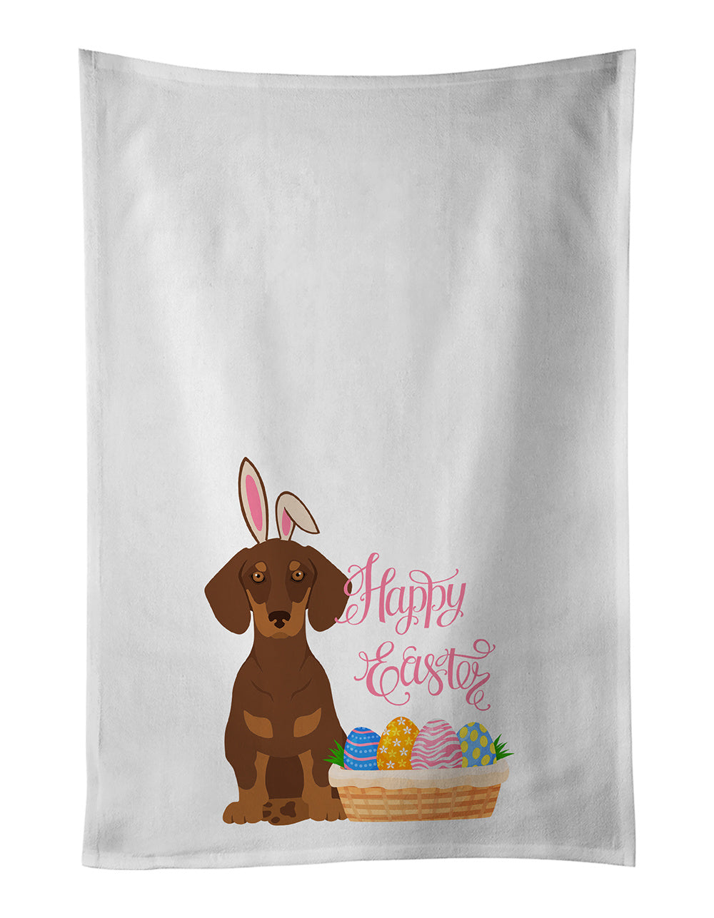 NEW Chocolate and Tan Dachshund Easter Kitchen Towel Set of 2 White Dish Towels Decorative Bathroom Hand towel for Hand, Face, Hair, Yoga, Tea, Dishcloth, 19 X 28", White