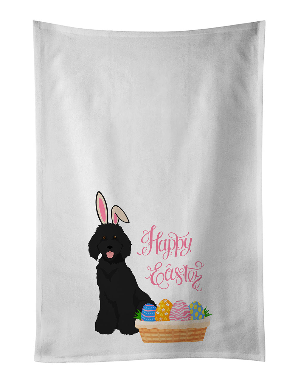 NEW Standard Black Poodle Easter Kitchen Towel Set of 2 White Dish Towels Decorative Bathroom Hand towel for Hand, Face, Hair, Yoga, Tea, Dishcloth, 19 X 28", White