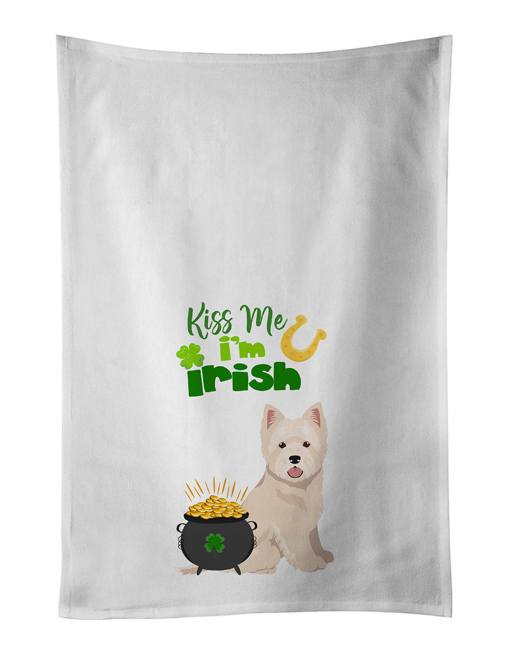 NEW Westie West Highland White Terrier St. Patrick's Day Kitchen Towel Set of 2 White Dish Towels Decorative Bathroom Hand towel for Hand, Face, Hair, Yoga, Tea, Dishcloth, 19 X 28", White