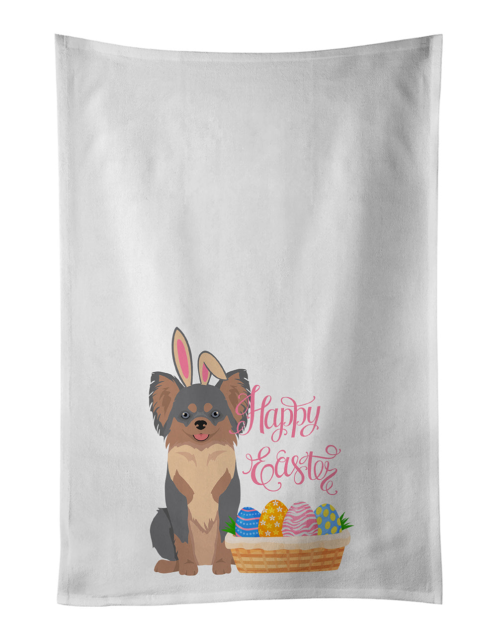 NEW Longhaired Blue and Tan Chihuahua Easter Kitchen Towel Set of 2 White Dish Towels Decorative Bathroom Hand towel for Hand, Face, Hair, Yoga, Tea, Dishcloth, 19 X 28", White