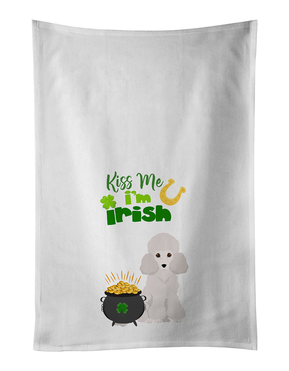 NEW Toy White Poodle St. Patrick's Day Kitchen Towel Set of 2 White Dish Towels Decorative Bathroom Hand towel for Hand, Face, Hair, Yoga, Tea, Dishcloth, 19 X 28", White