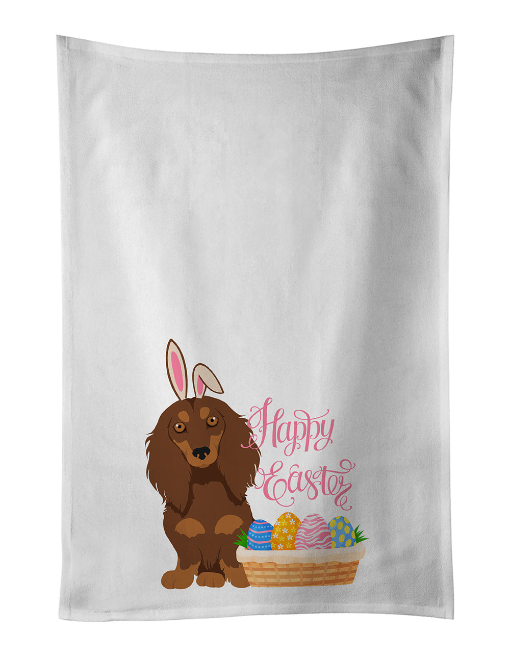 NEW Longhair Chocolate and Tan Dachshund Easter Kitchen Towel Set of 2 White Dish Towels Decorative Bathroom Hand towel for Hand, Face, Hair, Yoga, Tea, Dishcloth, 19 X 28", White