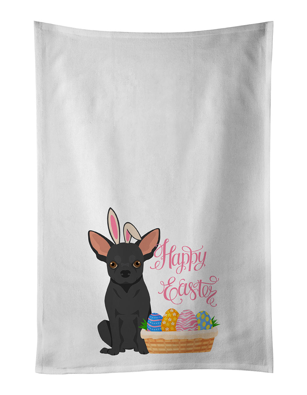 NEW Black Chihuahua Easter Kitchen Towel Set of 2 White Dish Towels Decorative Bathroom Hand towel for Hand, Face, Hair, Yoga, Tea, Dishcloth, 19 X 28", White