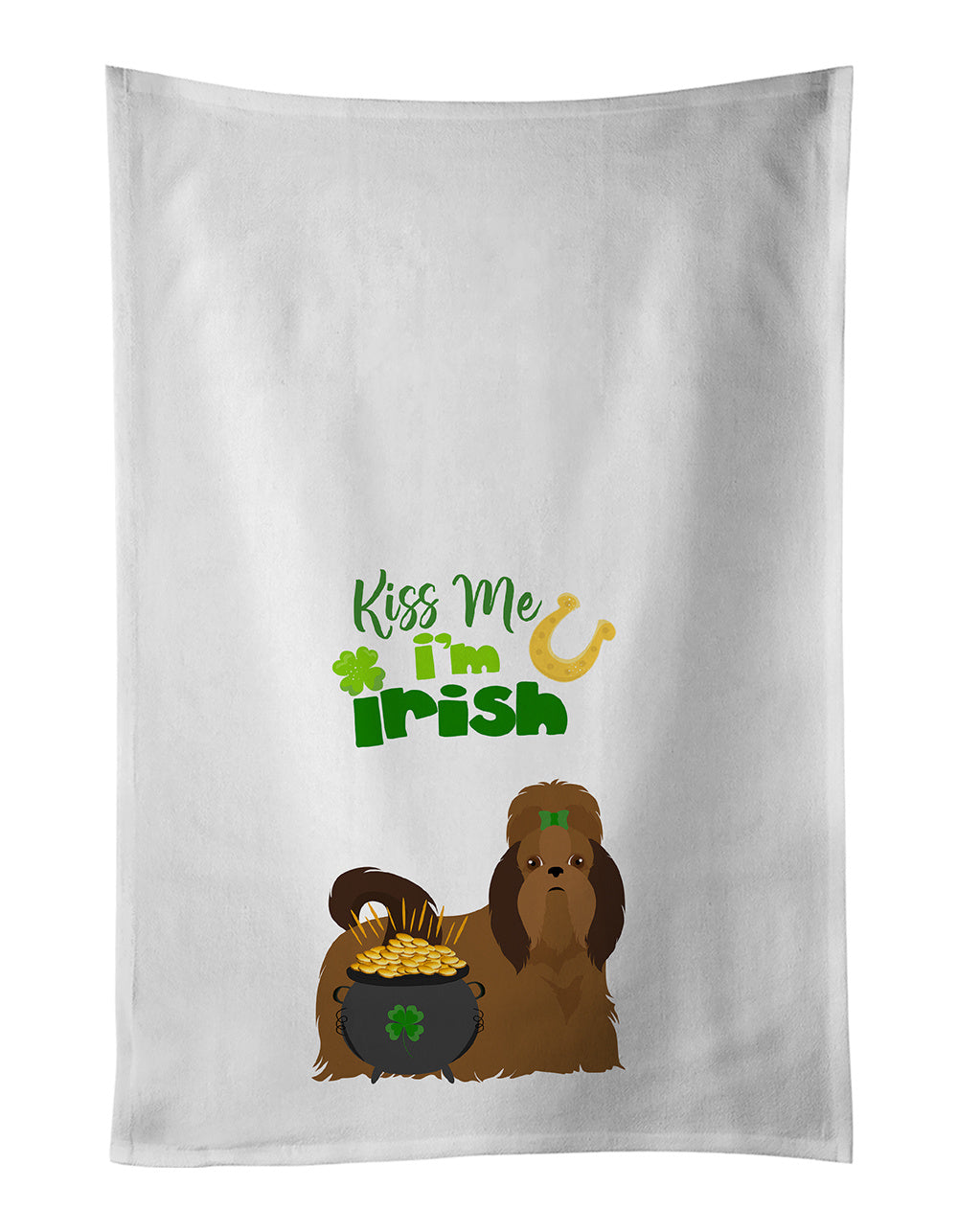 NEW Red Shih Tzu St. Patrick's Day Kitchen Towel Set of 2 White Dish Towels Decorative Bathroom Hand towel for Hand, Face, Hair, Yoga, Tea, Dishcloth, 19 X 28", White