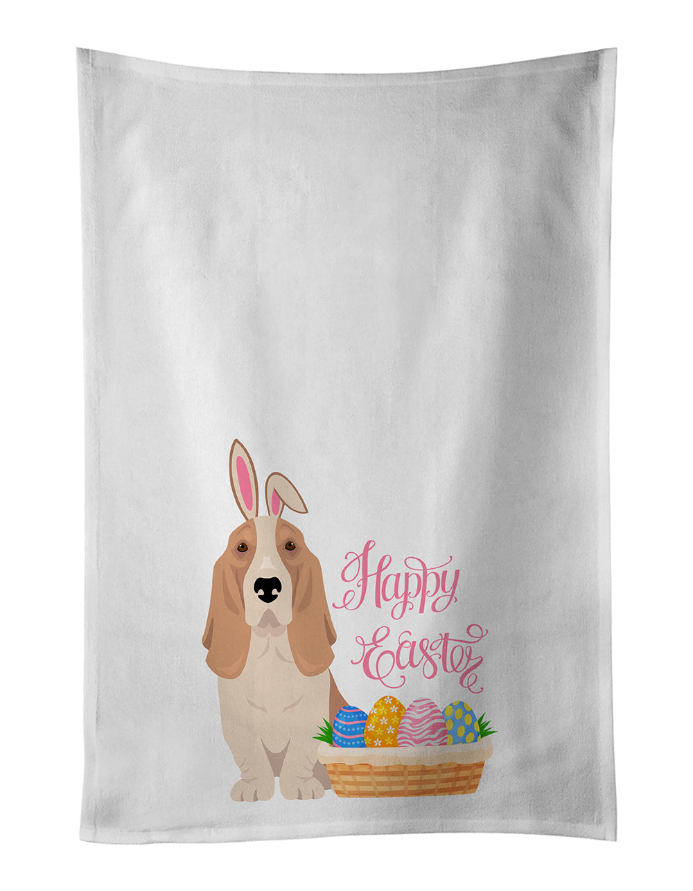 NEW Lemon and White Tricolor Basset Hound Easter Kitchen Towel Set of 2 White Dish Towels Decorative Bathroom Hand towel for Hand, Face, Hair, Yoga, Tea, Dishcloth, 19 X 28", White