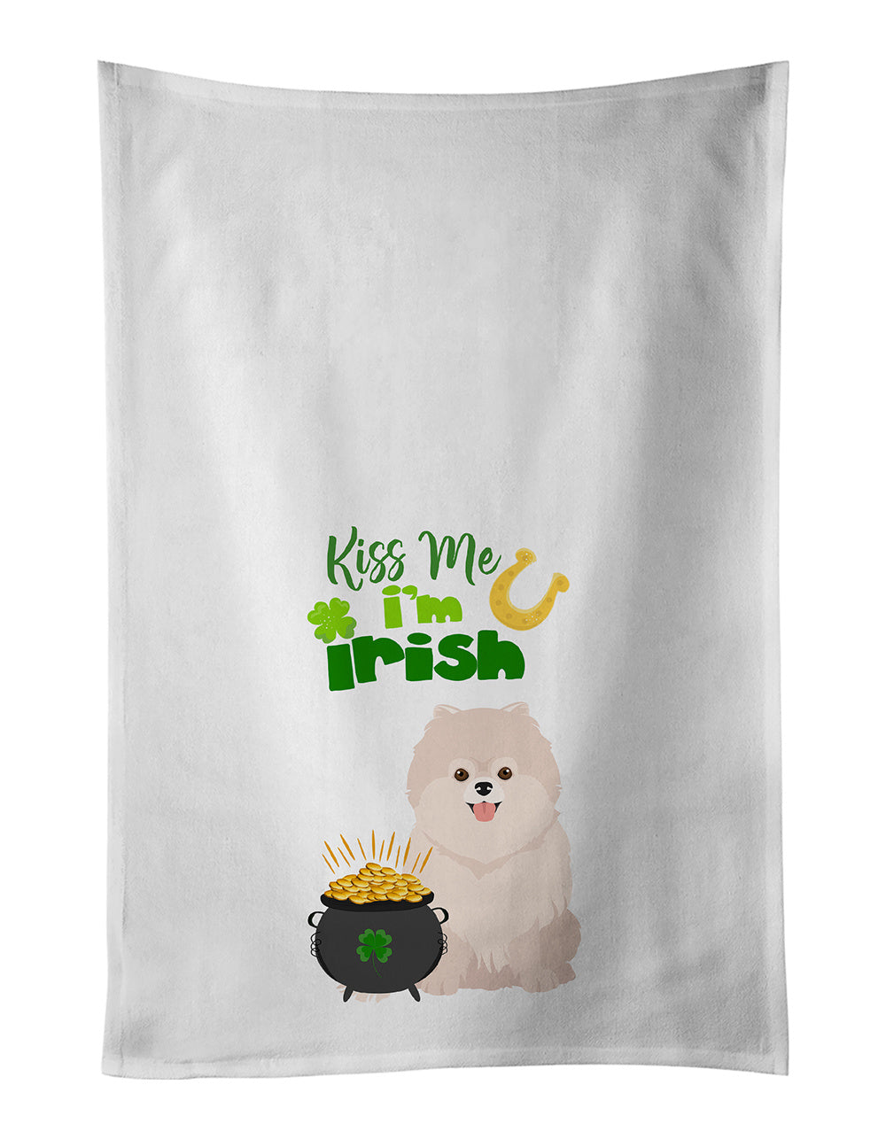 NEW White Pomeranian St. Patrick's Day Kitchen Towel Set of 2 White Dish Towels Decorative Bathroom Hand towel for Hand, Face, Hair, Yoga, Tea, Dishcloth, 19 X 28", White