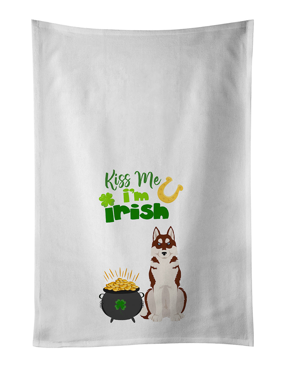 NEW Red Siberian Husky St. Patrick's Day Kitchen Towel Set of 2 White Dish Towels Decorative Bathroom Hand towel for Hand, Face, Hair, Yoga, Tea, Dishcloth, 19 X 28", White