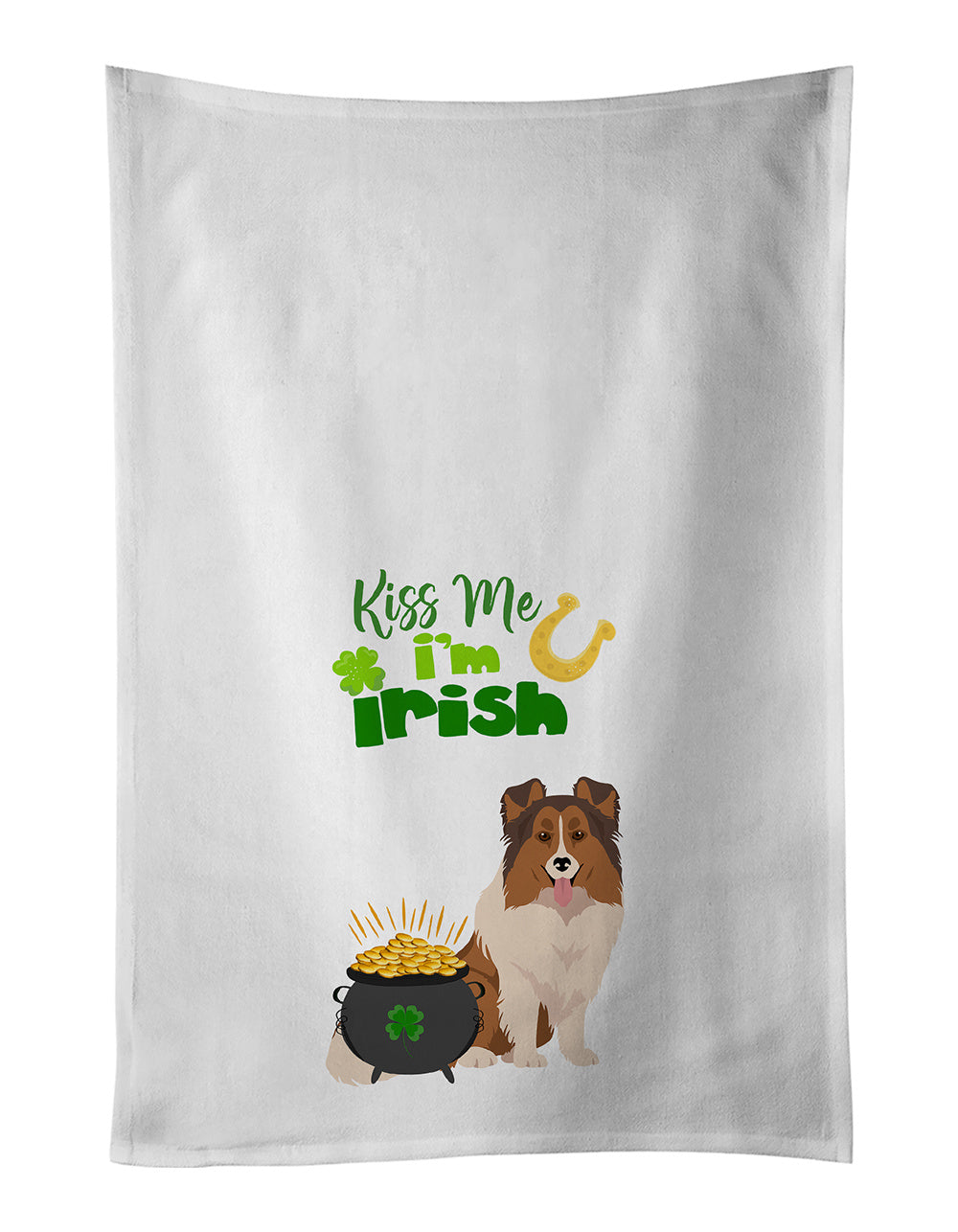 NEW Sable Sheltie St. Patrick's Day Kitchen Towel Set of 2 White Dish Towels Decorative Bathroom Hand towel for Hand, Face, Hair, Yoga, Tea, Dishcloth, 19 X 28", White