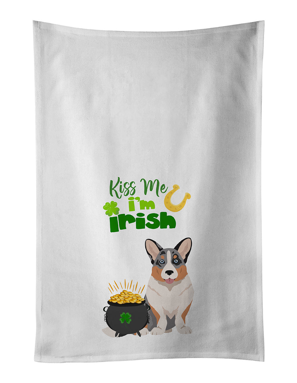 NEW Blue Merle Cardigan Corgi St. Patrick's Day Kitchen Towel Set of 2 White Dish Towels Decorative Bathroom Hand towel for Hand, Face, Hair, Yoga, Tea, Dishcloth, 19 X 28", White