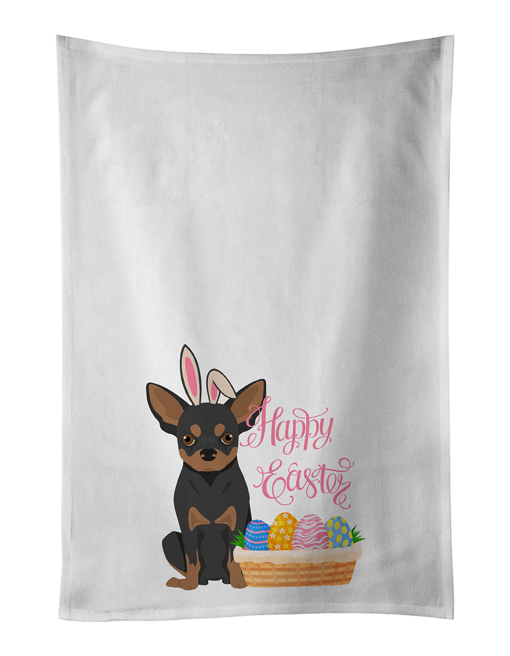 NEW Black and Tan Chihuahua Easter Kitchen Towel Set of 2 White Dish Towels Decorative Bathroom Hand towel for Hand, Face, Hair, Yoga, Tea, Dishcloth, 19 X 28", White