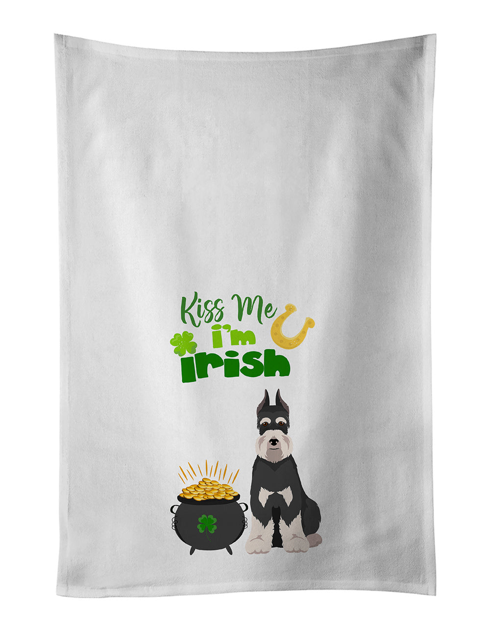 NEW Black and Silver Schnauzer St. Patrick's Day Kitchen Towel Set of 2 White Dish Towels Decorative Bathroom Hand towel for Hand, Face, Hair, Yoga, Tea, Dishcloth, 19 X 28", White