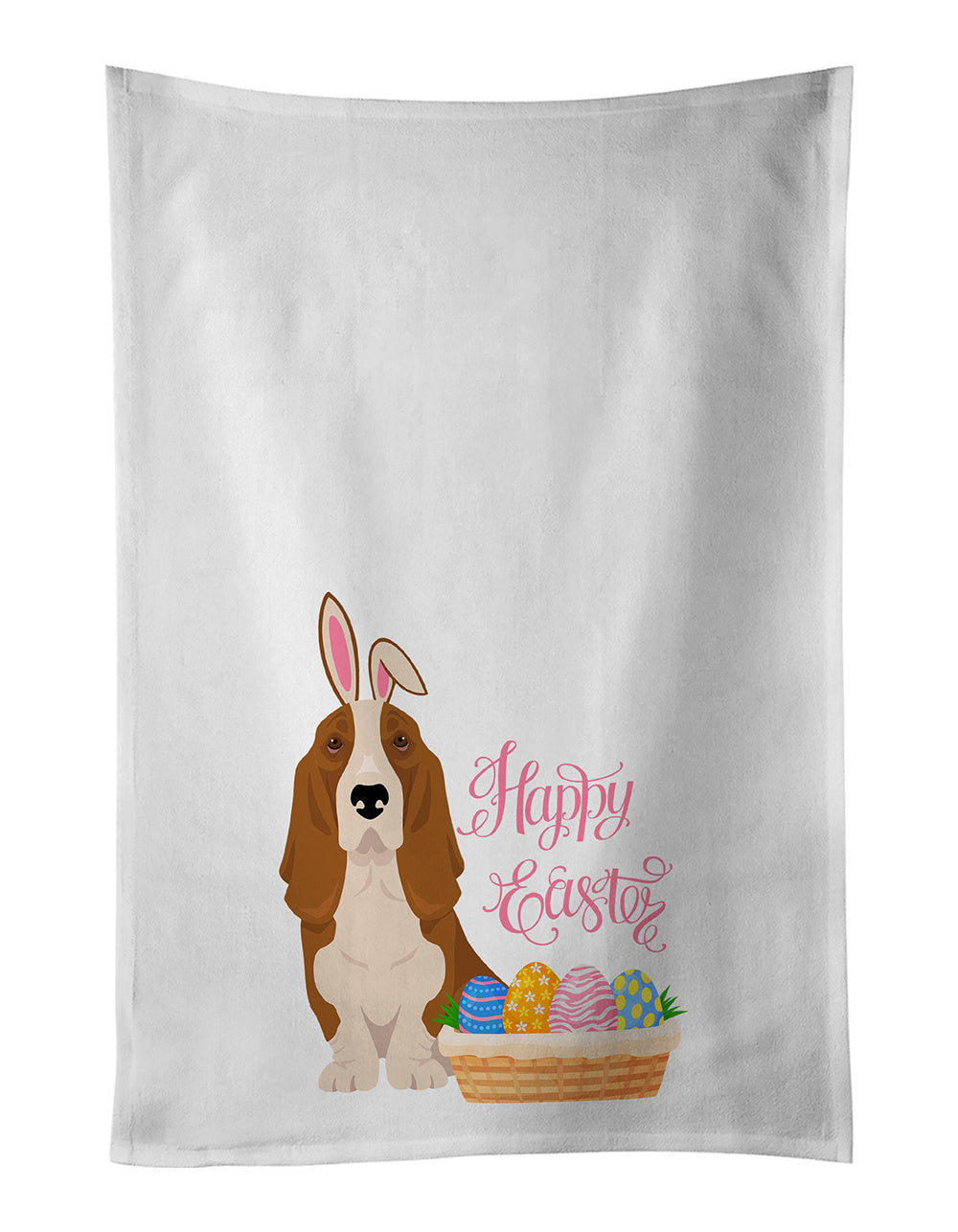 NEW Red and White Tricolor Basset Hound Easter Kitchen Towel Set of 2 White Dish Towels Decorative Bathroom Hand towel for Hand, Face, Hair, Yoga, Tea, Dishcloth, 19 X 28", White