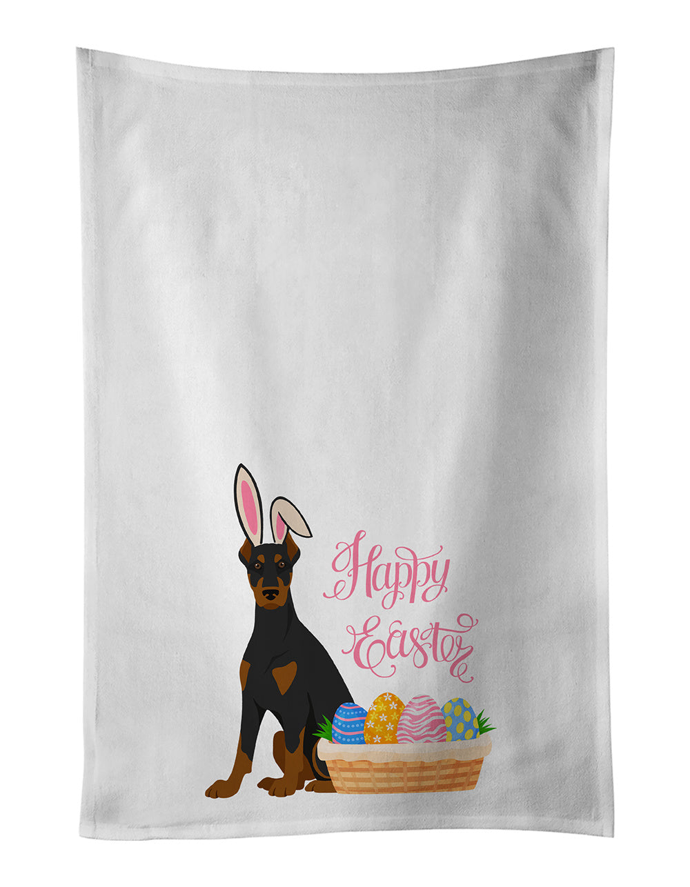 NEW Black and Tan Doberman Pinscher Easter Kitchen Towel Set of 2 White Dish Towels Decorative Bathroom Hand towel for Hand, Face, Hair, Yoga, Tea, Dishcloth, 19 X 28", White