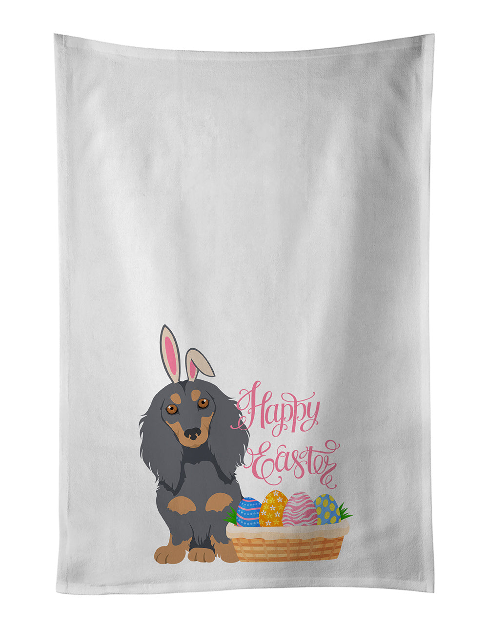 NEW Longhair Blue and Tan Dachshund Easter Kitchen Towel Set of 2 White Dish Towels Decorative Bathroom Hand towel for Hand, Face, Hair, Yoga, Tea, Dishcloth, 19 X 28", White