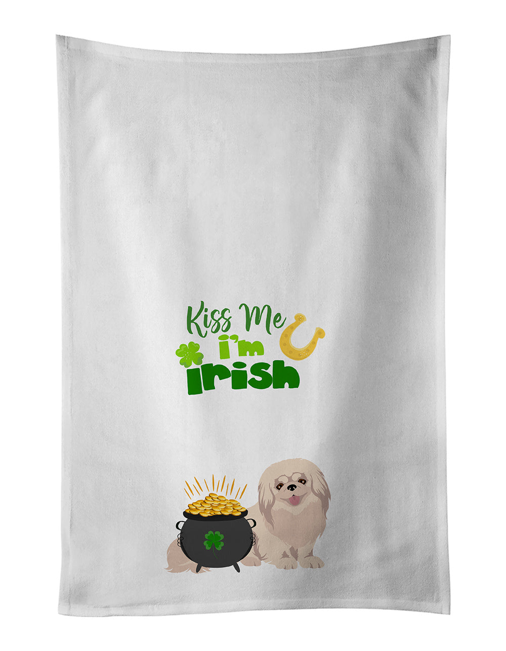 NEW White Pekingese St. Patrick's Day Kitchen Towel Set of 2 White Dish Towels Decorative Bathroom Hand towel for Hand, Face, Hair, Yoga, Tea, Dishcloth, 19 X 28", White