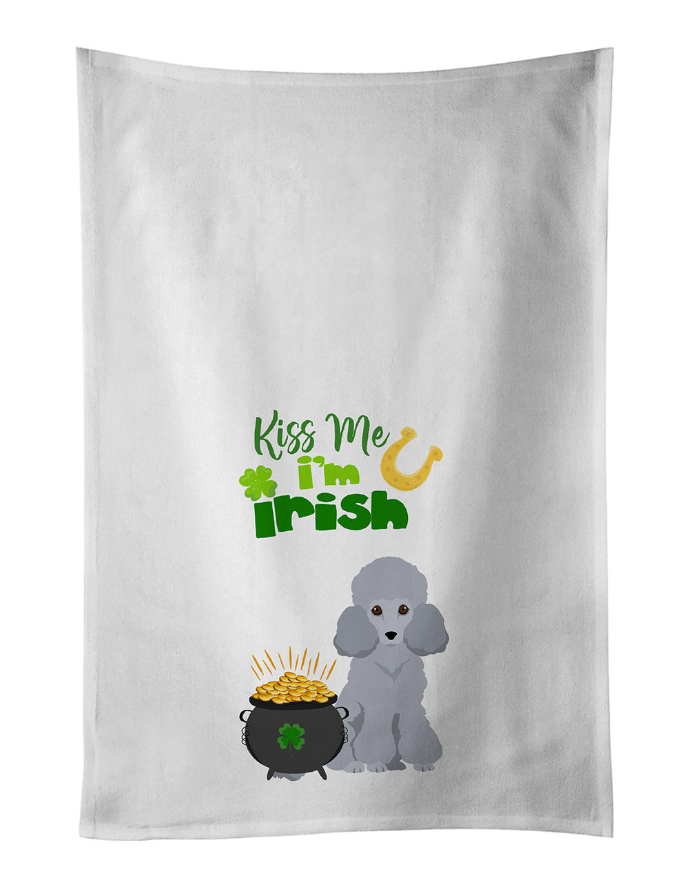 NEW Toy Silver Poodle St. Patrick's Day Kitchen Towel Set of 2 White Dish Towels Decorative Bathroom Hand towel for Hand, Face, Hair, Yoga, Tea, Dishcloth, 19 X 28", White