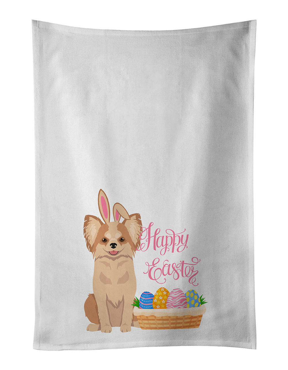 NEW Longhaired Gold and White Chihuahua Easter Kitchen Towel Set of 2 White Dish Towels Decorative Bathroom Hand towel for Hand, Face, Hair, Yoga, Tea, Dishcloth, 19 X 28", White