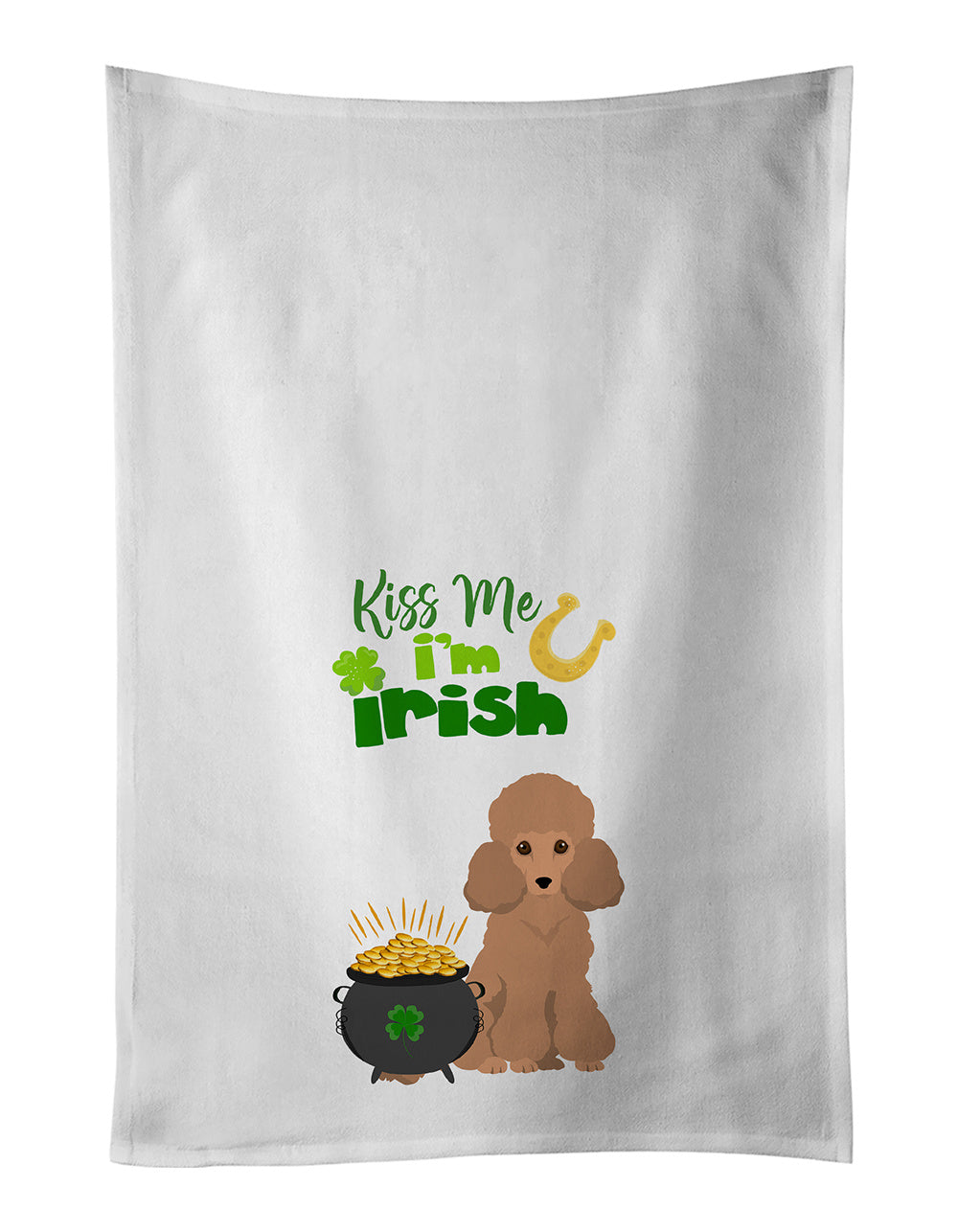 NEW Toy Apricot Poodle St. Patrick's Day Kitchen Towel Set of 2 White Dish Towels Decorative Bathroom Hand towel for Hand, Face, Hair, Yoga, Tea, Dishcloth, 19 X 28", White