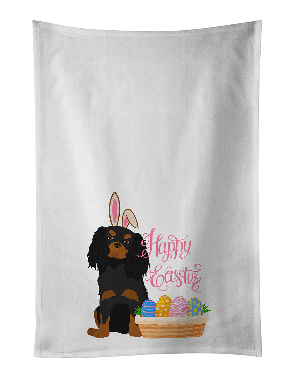 NEW Black and Tan Cavalier Spaniel Easter Kitchen Towel Set of 2 White Dish Towels Decorative Bathroom Hand towel for Hand, Face, Hair, Yoga, Tea, Dishcloth, 19 X 28", White