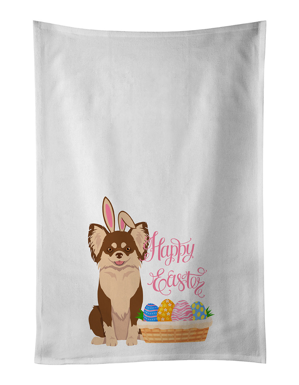 NEW Longhaired Chocolate and White Chihuahua Easter Kitchen Towel Set of 2 White Dish Towels Decorative Bathroom Hand towel for Hand, Face, Hair, Yoga, Tea, Dishcloth, 19 X 28", White