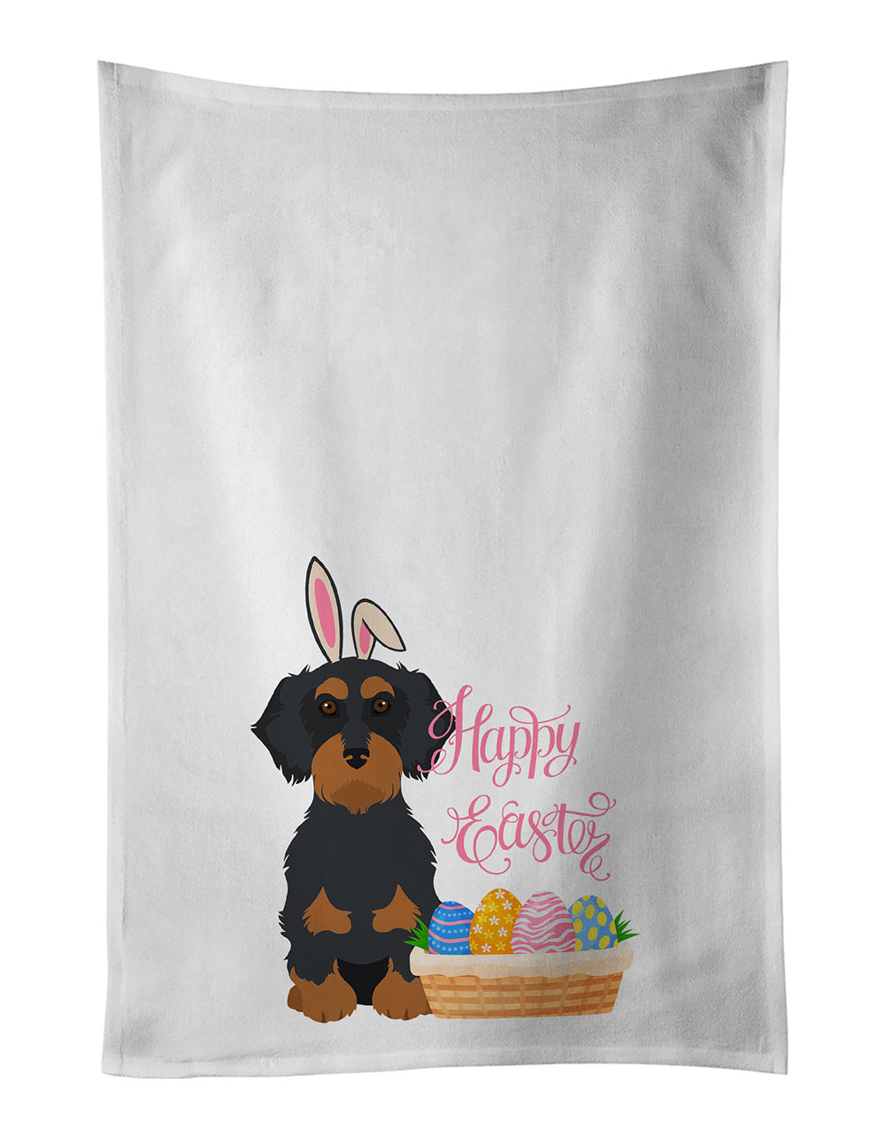 NEW Wirehair Black and Tan Dachshund Easter Kitchen Towel Set of 2 White Dish Towels Decorative Bathroom Hand towel for Hand, Face, Hair, Yoga, Tea, Dishcloth, 19 X 28", White