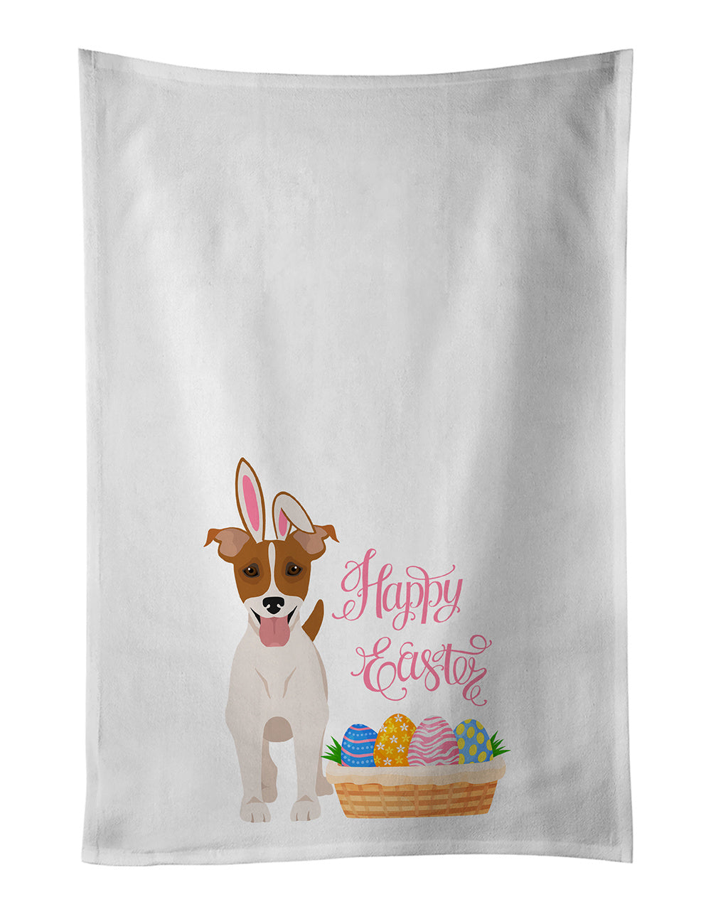 NEW Brown White Smooth Jack Russell Terrier Easter Kitchen Towel Set of 2 White Dish Towels Decorative Bathroom Hand towel for Hand, Face, Hair, Yoga, Tea, Dishcloth, 19 X 28", White