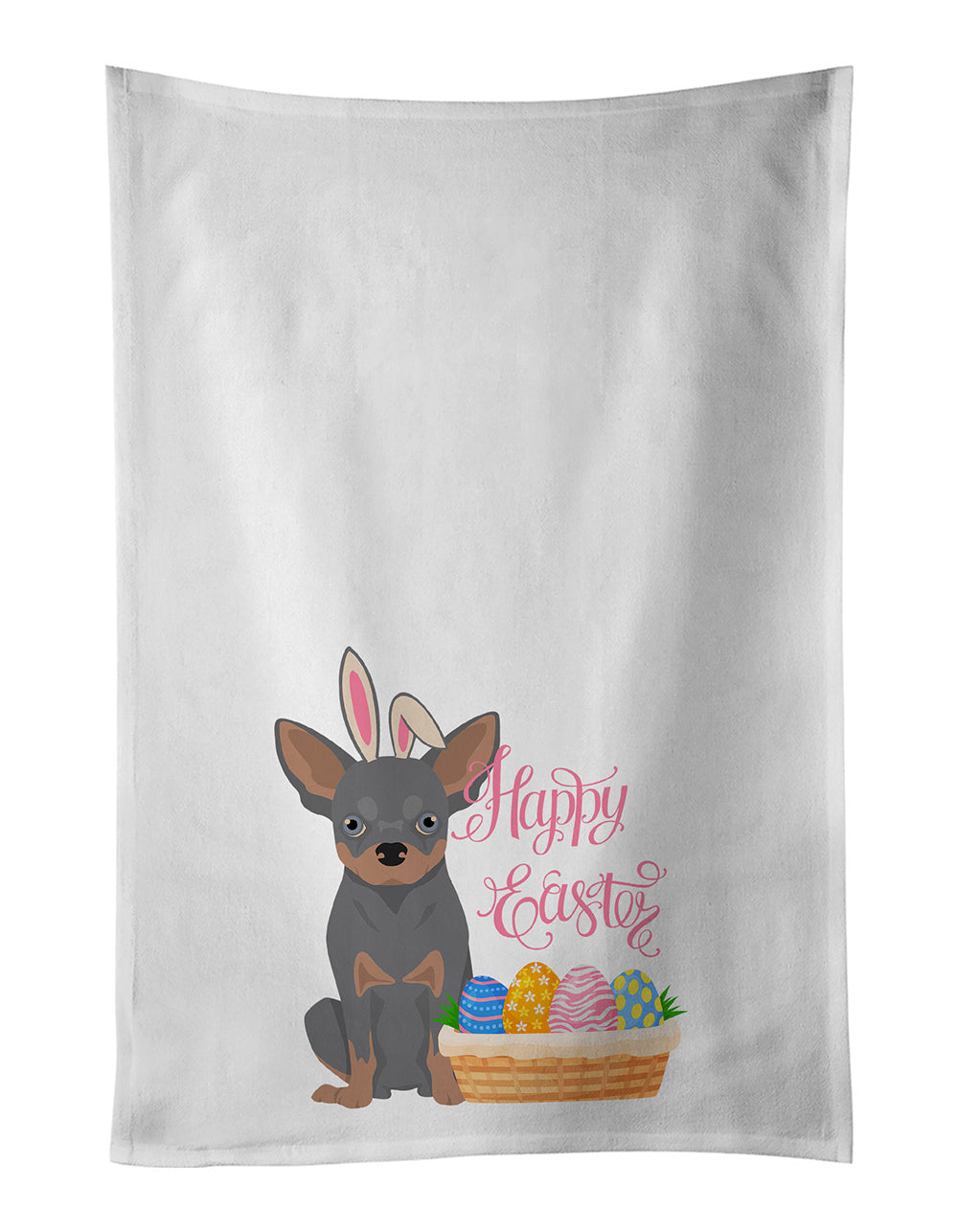 NEW Blue and Tan Chihuahua Easter Kitchen Towel Set of 2 White Dish Towels Decorative Bathroom Hand towel for Hand, Face, Hair, Yoga, Tea, Dishcloth, 19 X 28", White