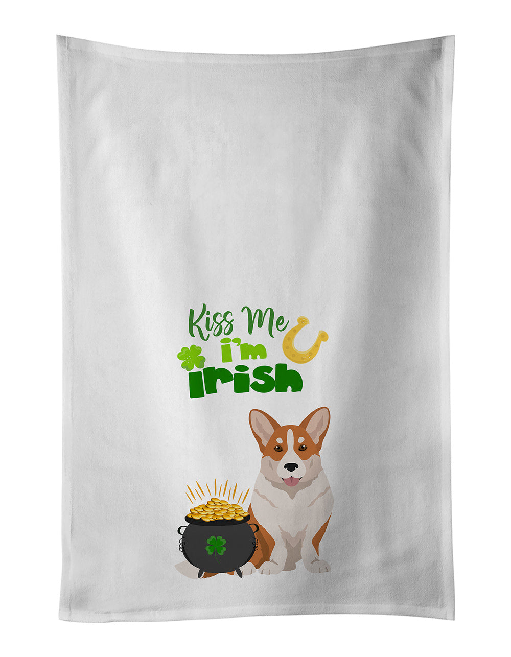 NEW Red Cardigan Corgi St. Patrick's Day Kitchen Towel Set of 2 White Dish Towels Decorative Bathroom Hand towel for Hand, Face, Hair, Yoga, Tea, Dishcloth, 19 X 28", White