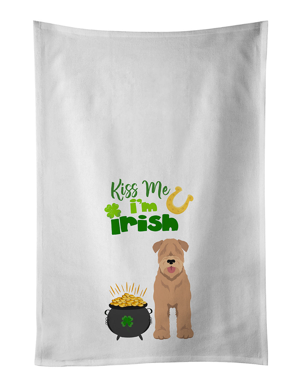 NEW Red Wheaten Terrier St. Patrick's Day Kitchen Towel Set of 2 White Dish Towels Decorative Bathroom Hand towel for Hand, Face, Hair, Yoga, Tea, Dishcloth, 19 X 28", White