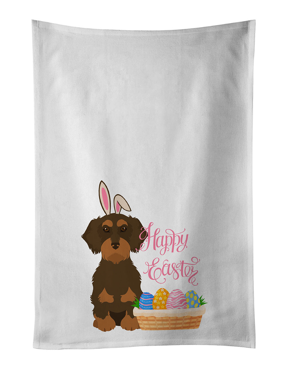 NEW Wirehair Chocolate and Tan Dachshund Easter Kitchen Towel Set of 2 White Dish Towels Decorative Bathroom Hand towel for Hand, Face, Hair, Yoga, Tea, Dishcloth, 19 X 28", White