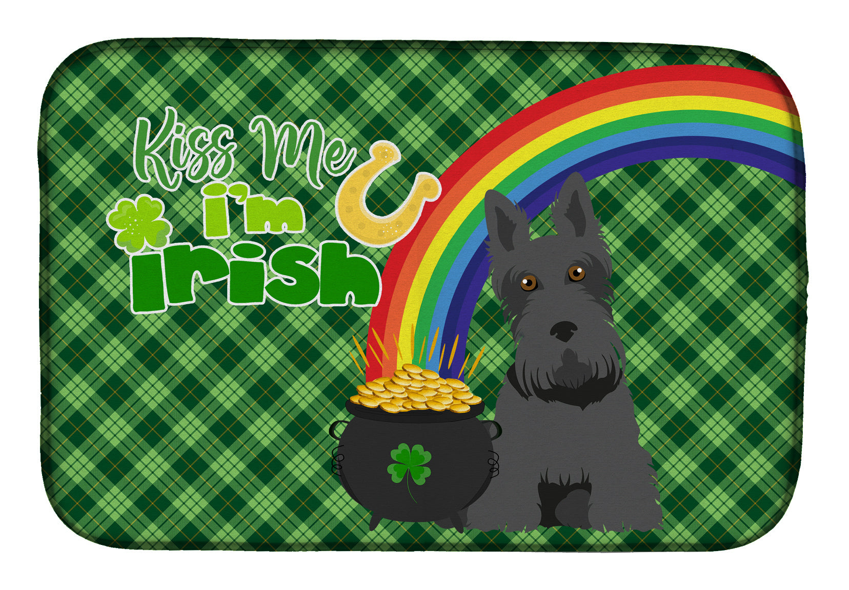 NEW Black Scottish Terrier St. Patrick's Day Dish Drying Mat Absorbent Dish Drying Mat Pad for Kitchen Counter Dish Drainer Mat for Countertop, 14 x 21", Multicolor