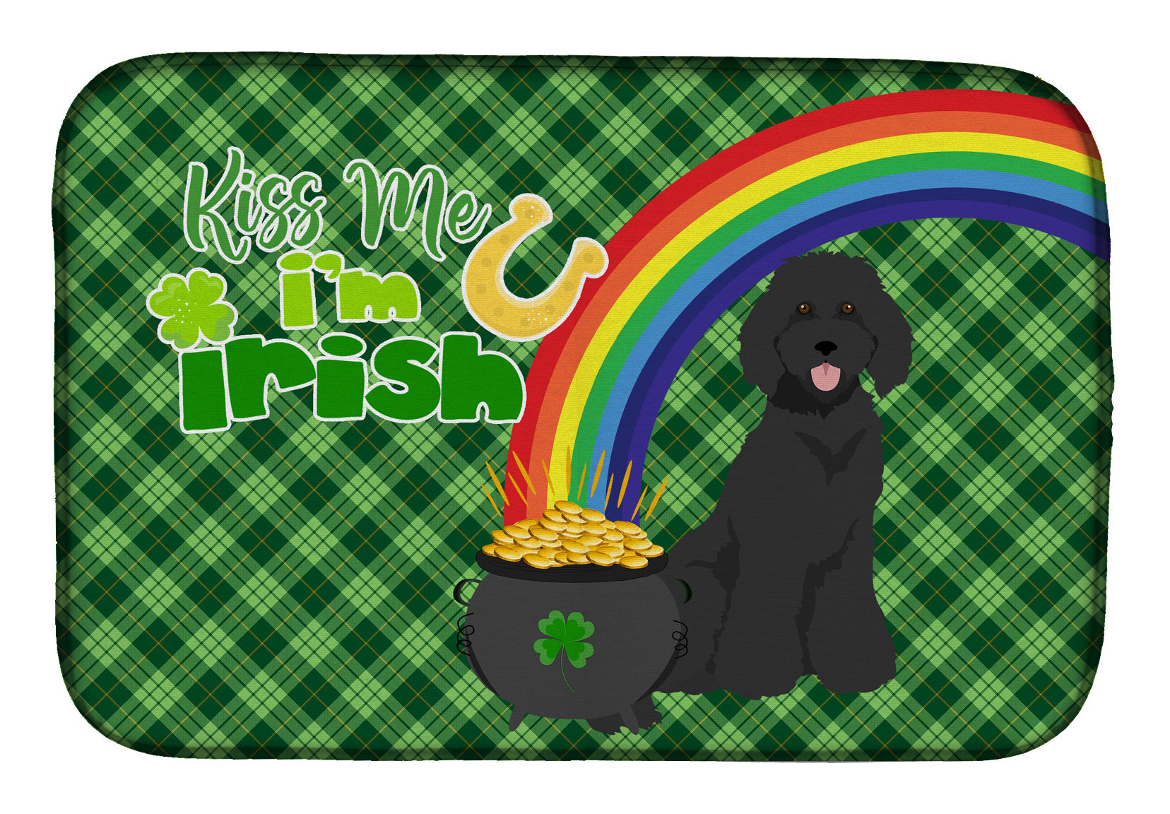 NEW Standard Black Poodle St. Patrick's Day Dish Drying Mat Absorbent Dish Drying Mat Pad for Kitchen Counter Dish Drainer Mat for Countertop, 14 x 21", Multicolor