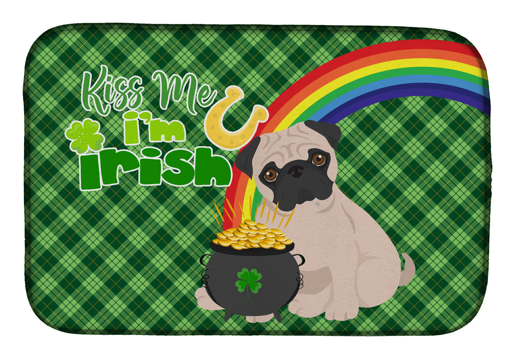 NEW Fawn Pug St. Patrick's Day Dish Drying Mat Absorbent Dish Drying Mat Pad for Kitchen Counter Dish Drainer Mat for Countertop, 14 x 21", Multicolor