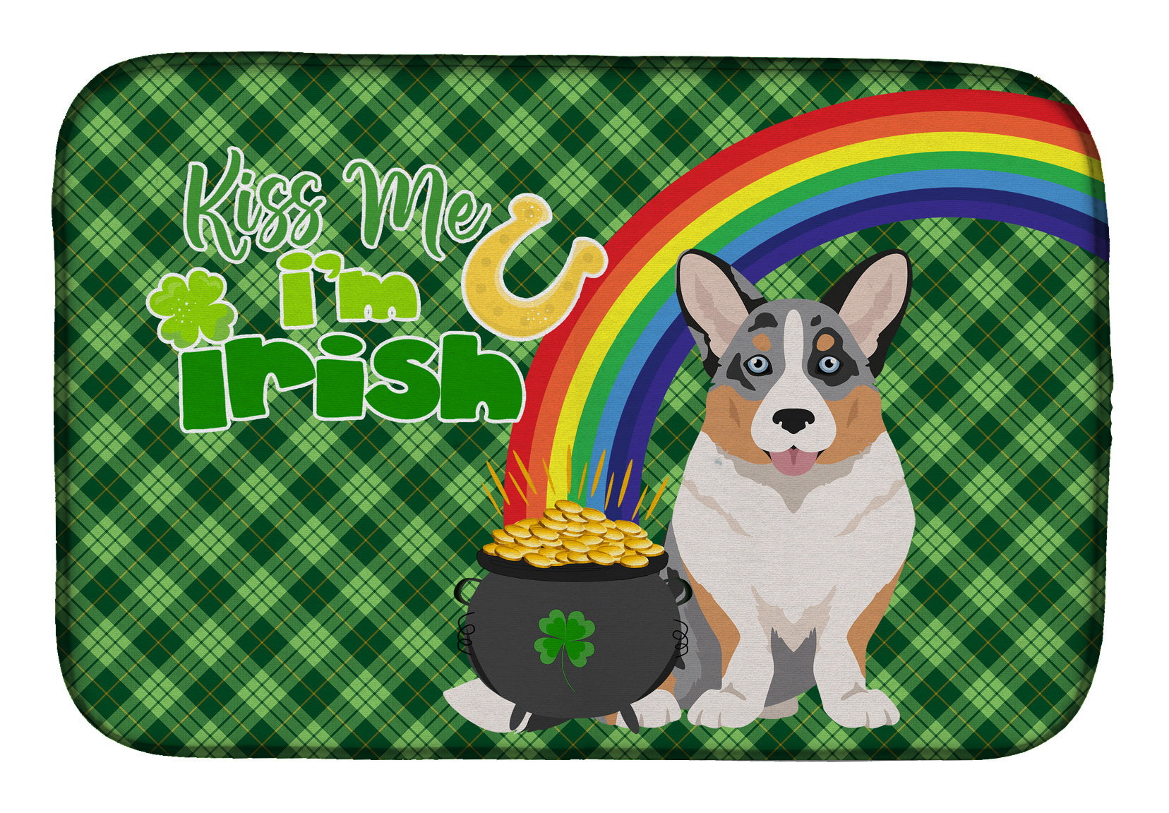 NEW Blue Merle Cardigan Corgi St. Patrick's Day Dish Drying Mat Absorbent Dish Drying Mat Pad for Kitchen Counter Dish Drainer Mat for Countertop, 14 x 21", Multicolor