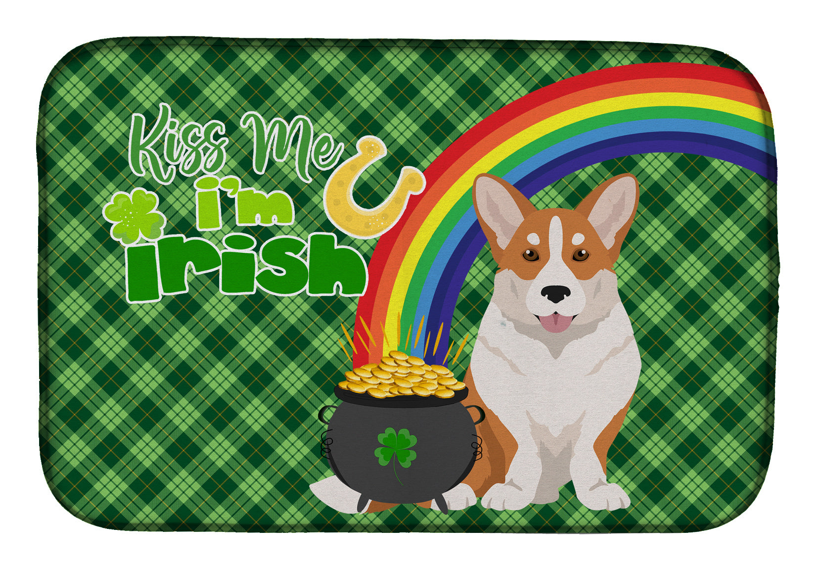 NEW Red Cardigan Corgi St. Patrick's Day Dish Drying Mat Absorbent Dish Drying Mat Pad for Kitchen Counter Dish Drainer Mat for Countertop, 14 x 21", Multicolor