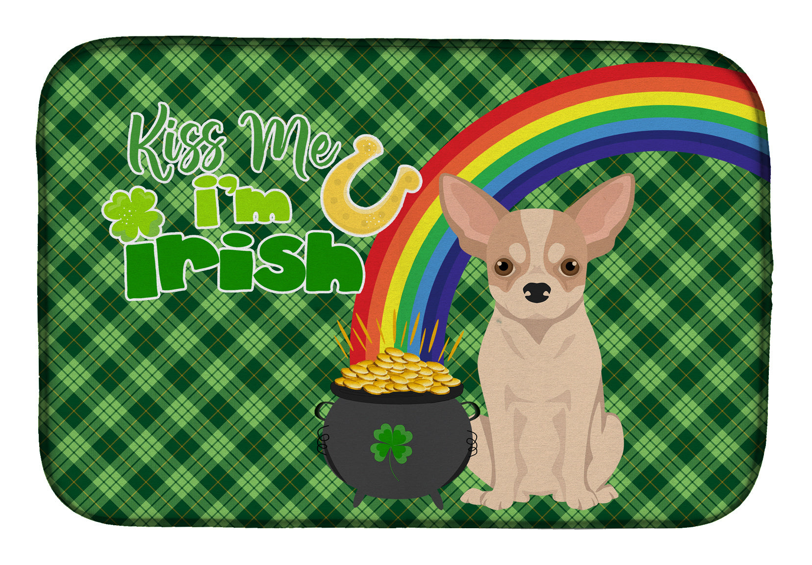 NEW Fawn and White Chihuahua St. Patrick's Day Dish Drying Mat Absorbent Dish Drying Mat Pad for Kitchen Counter Dish Drainer Mat for Countertop, 14 x 21", Multicolor