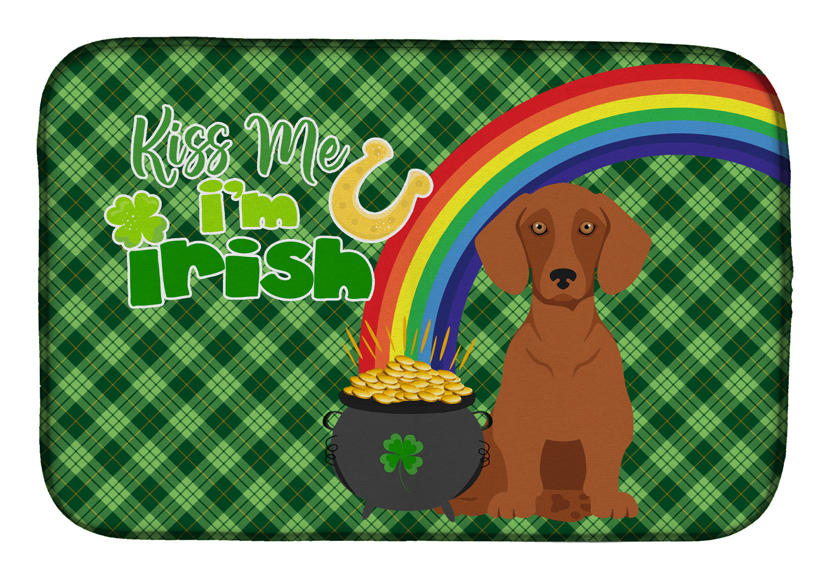 NEW Red Dachshund St. Patrick's Day Dish Drying Mat Absorbent Dish Drying Mat Pad for Kitchen Counter Dish Drainer Mat for Countertop, 14 x 21", Multicolor