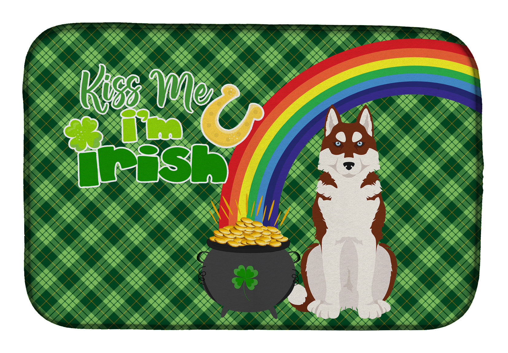 NEW Red Siberian Husky St. Patrick's Day Dish Drying Mat Absorbent Dish Drying Mat Pad for Kitchen Counter Dish Drainer Mat for Countertop, 14 x 21", Multicolor