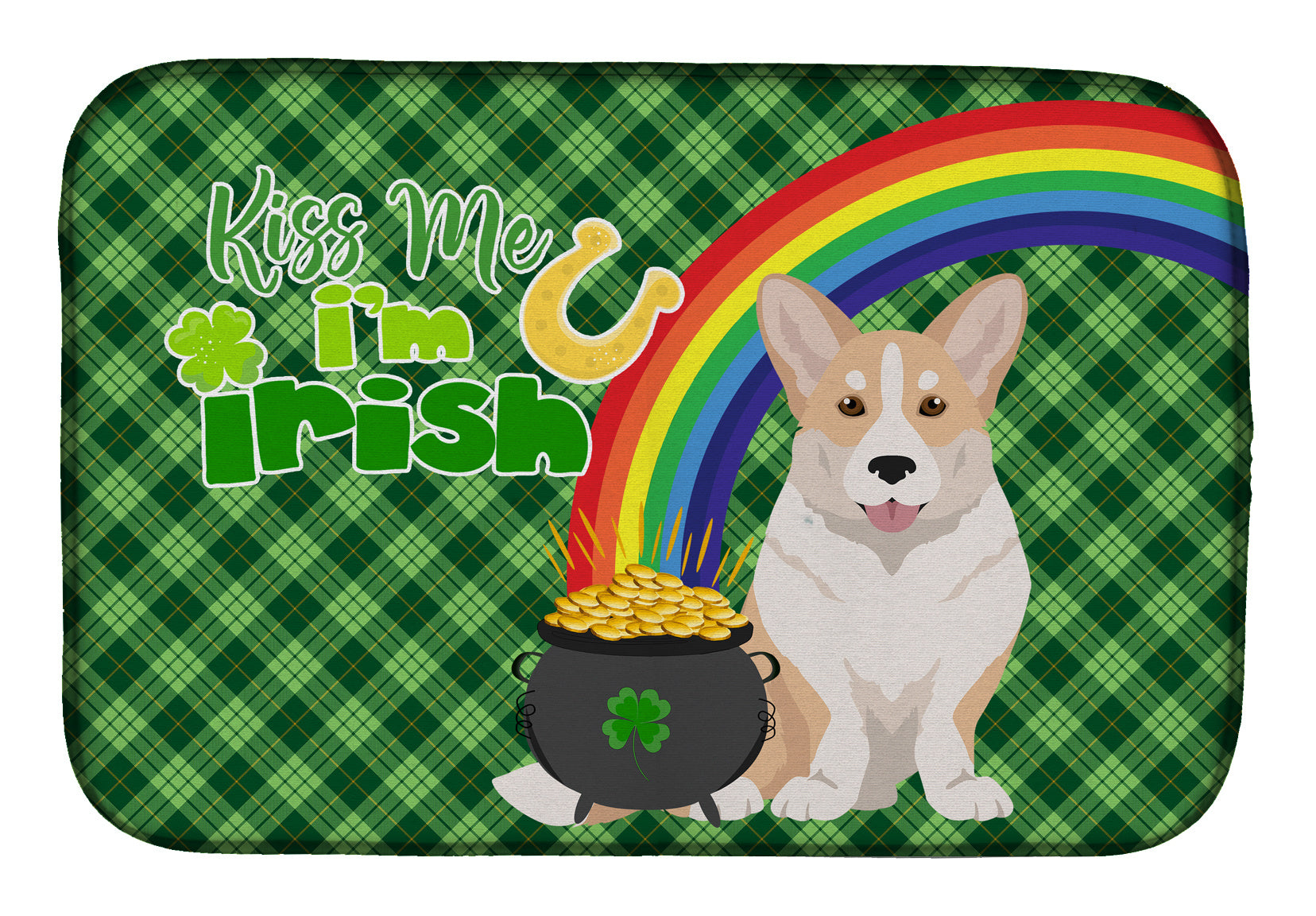 NEW Fawn Cardigan Corgi St. Patrick's Day Dish Drying Mat Absorbent Dish Drying Mat Pad for Kitchen Counter Dish Drainer Mat for Countertop, 14 x 21", Multicolor