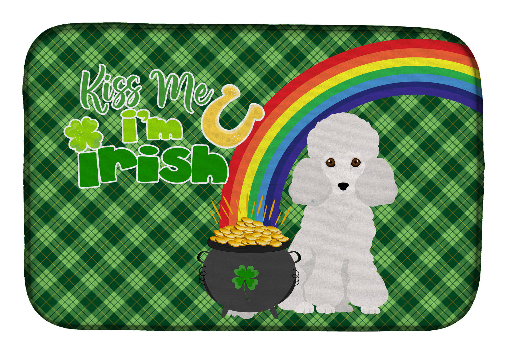 NEW Toy White Poodle St. Patrick's Day Dish Drying Mat Absorbent Dish Drying Mat Pad for Kitchen Counter Dish Drainer Mat for Countertop, 14 x 21", Multicolor