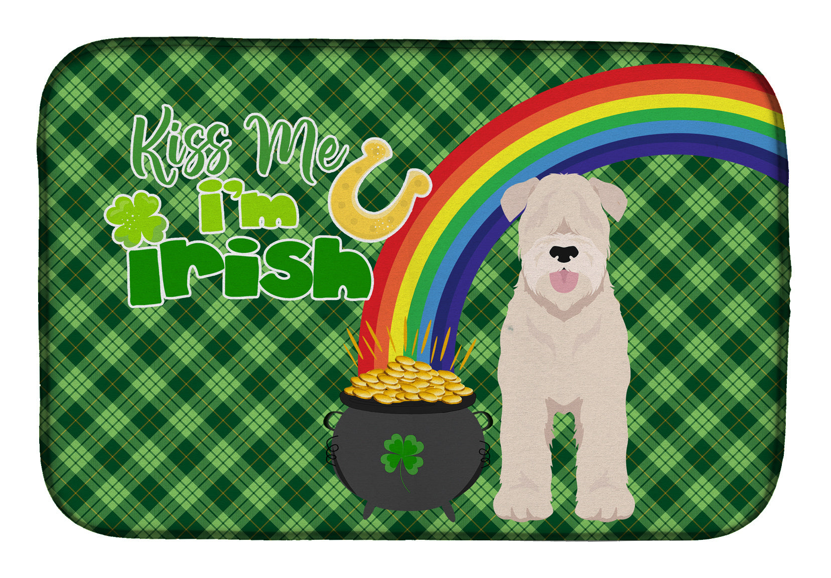 NEW Soft Coated Wheaten Terrier St. Patrick's Day Dish Drying Mat Absorbent Dish Drying Mat Pad for Kitchen Counter Dish Drainer Mat for Countertop, 14 x 21", Multicolor