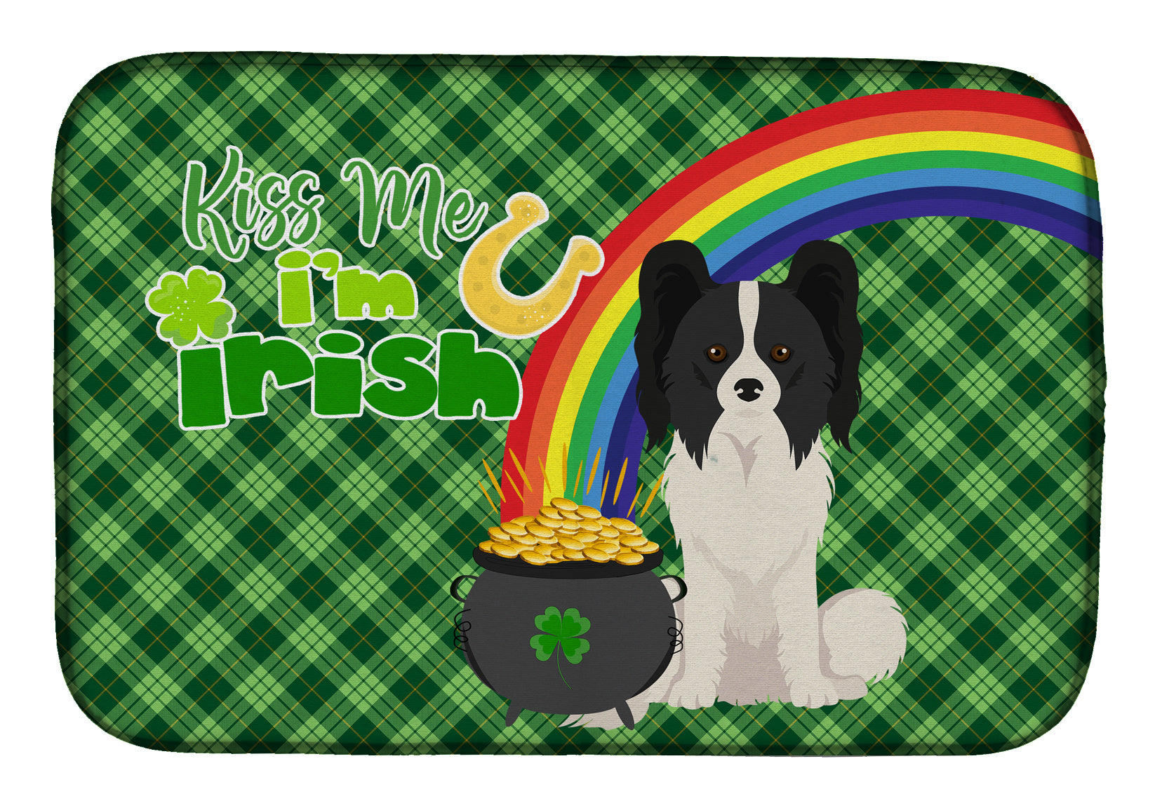 NEW Black and White Papillon St. Patrick's Day Dish Drying Mat Absorbent Dish Drying Mat Pad for Kitchen Counter Dish Drainer Mat for Countertop, 14 x 21", Multicolor