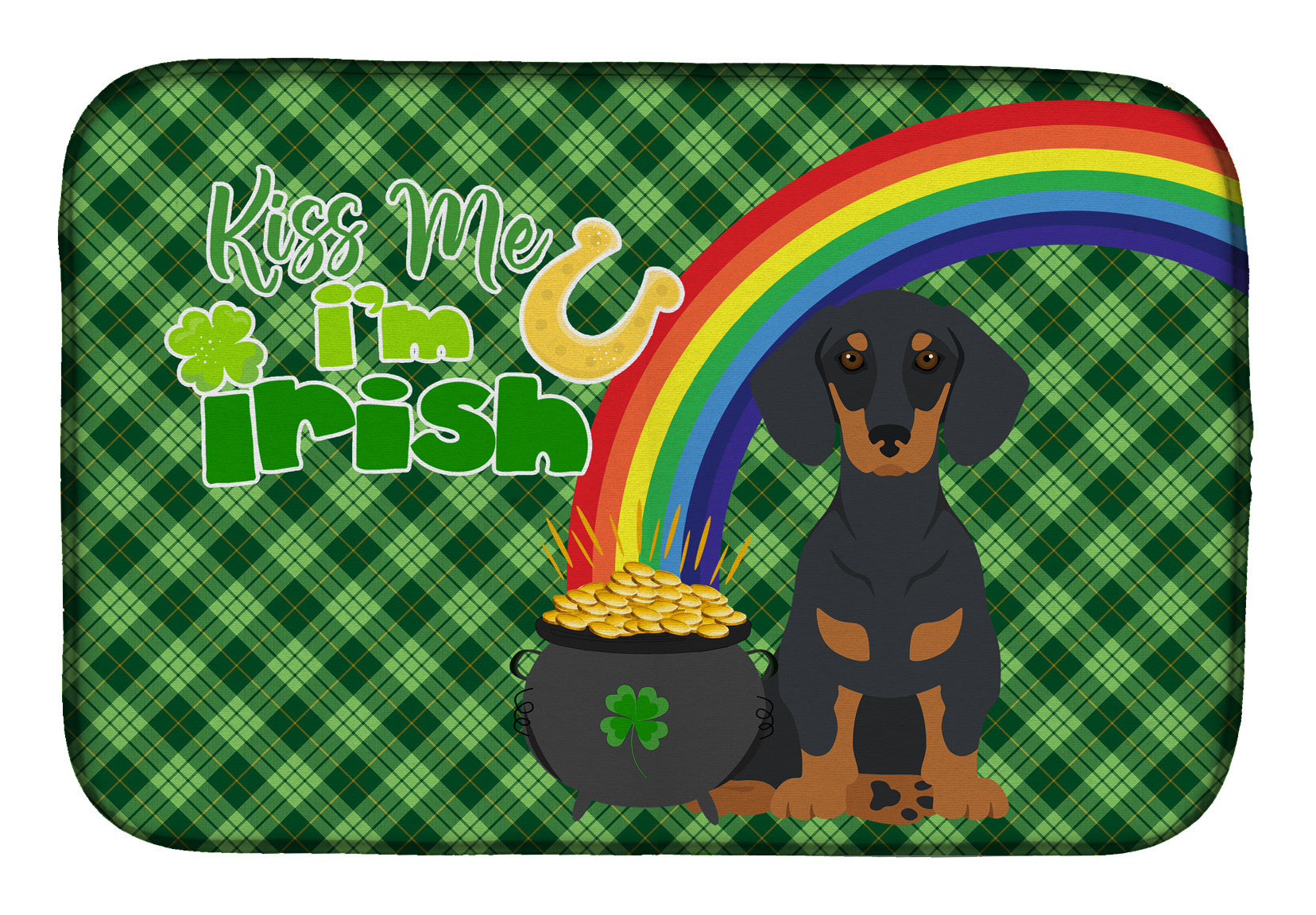 NEW Black and Tan Dachshund St. Patrick's Day Dish Drying Mat Absorbent Dish Drying Mat Pad for Kitchen Counter Dish Drainer Mat for Countertop, 14 x 21", Multicolor