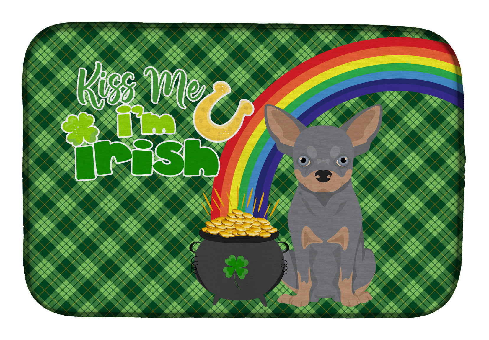 NEW Blue and Tan Chihuahua St. Patrick's Day Dish Drying Mat Absorbent Dish Drying Mat Pad for Kitchen Counter Dish Drainer Mat for Countertop, 14 x 21", Multicolor