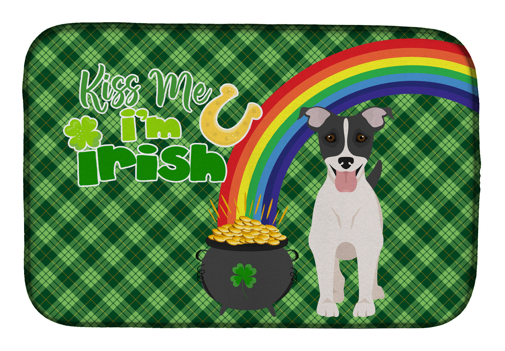 NEW Black White Smooth Jack Russell Terrier St. Patrick's Day Dish Drying Mat Absorbent Dish Drying Mat Pad for Kitchen Counter Dish Drainer Mat for Countertop, 14 x 21", Multicolor