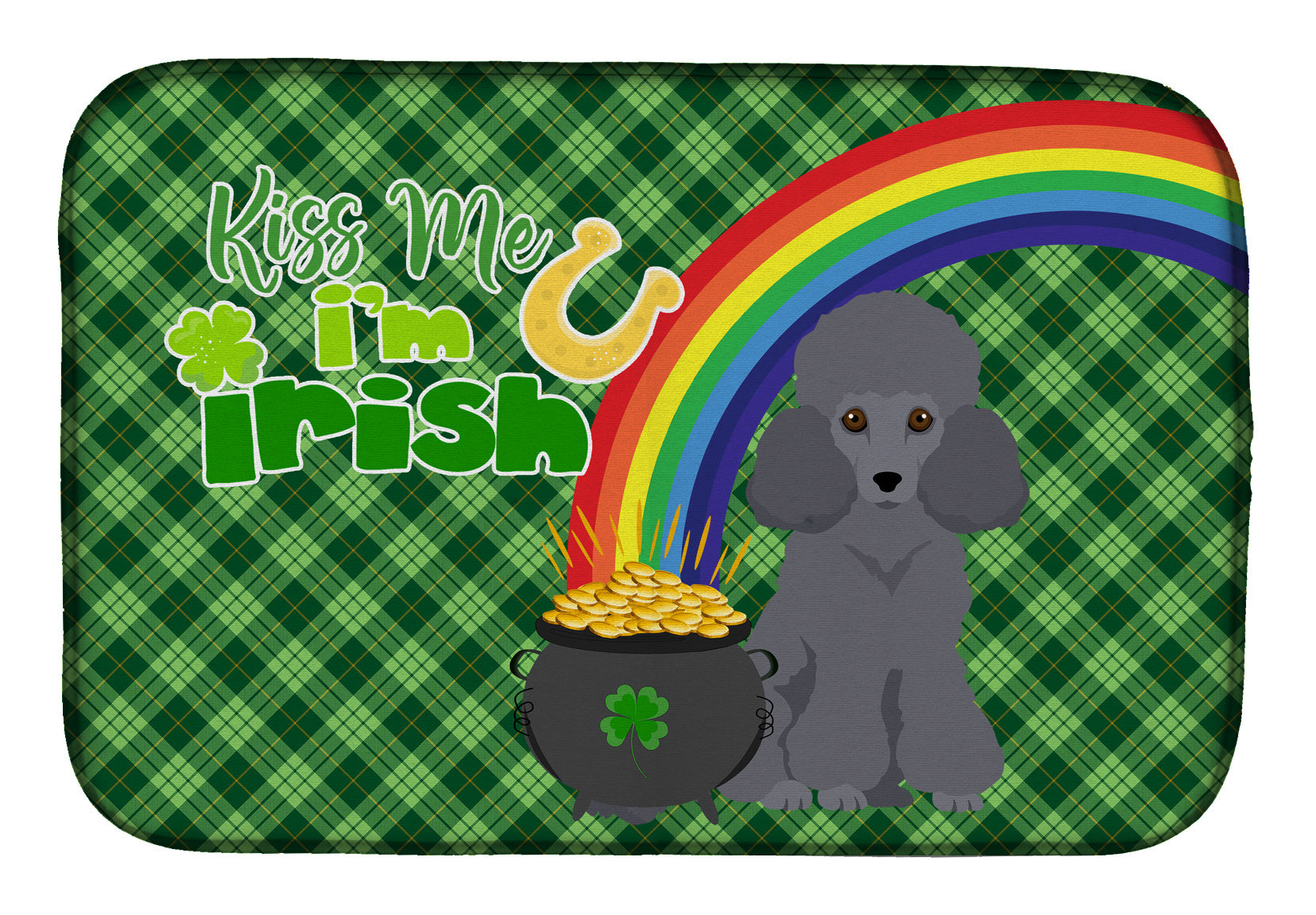 NEW Toy Grey Poodle St. Patrick's Day Dish Drying Mat Absorbent Dish Drying Mat Pad for Kitchen Counter Dish Drainer Mat for Countertop, 14 x 21", Multicolor