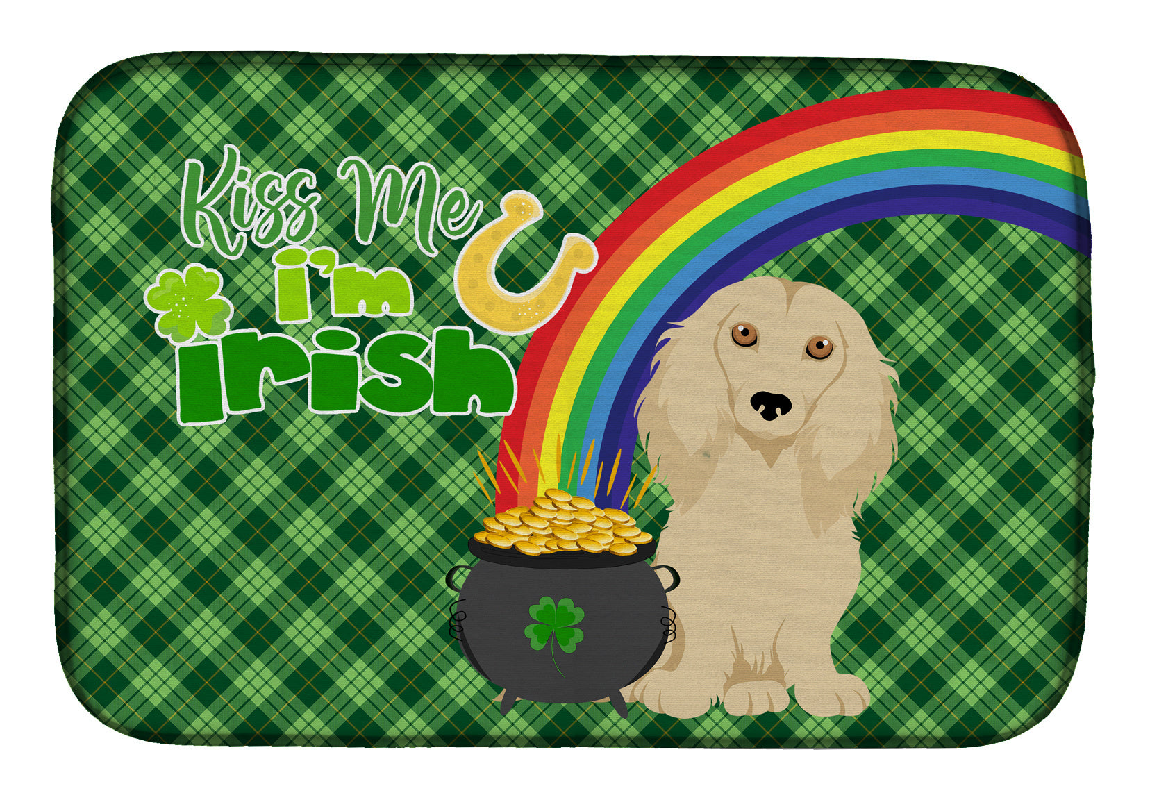 NEW Longhair Cream Dachshund St. Patrick's Day Dish Drying Mat Absorbent Dish Drying Mat Pad for Kitchen Counter Dish Drainer Mat for Countertop, 14 x 21", Multicolor